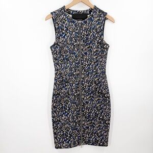 Yigal Azrouel Speckled Multi Print Zippered Scuba Sheath Dress